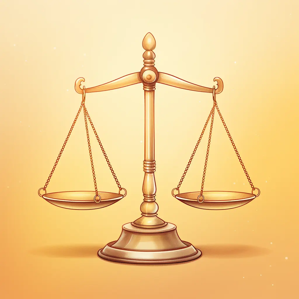 Ein Symbol, das Recht mit sanften Farben ausdrückt Ein Gerechtigkeit-Symbol, das vor einem hellen Hintergrund funkelt.